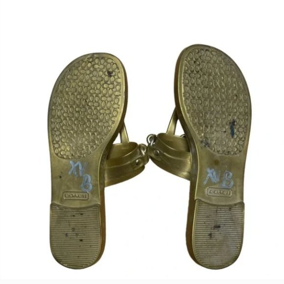 Coach Y2K Rikki Gold Tan Flip-Flops Size 6 – Designer Summer Essential - Picture 6 of 6